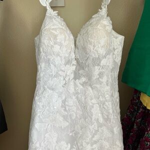 White Lace Floral wedding Dress with Spaghetti Straps